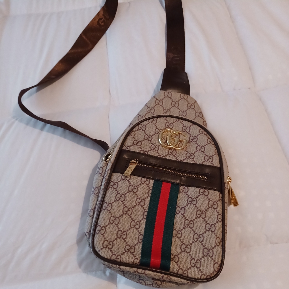 G Beige and Brown Crossbody Bag